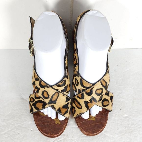 SAM EDELMAN Women's Ivy US8,5M Leather Animal Print CrisCross Slingback Sandals - Picture 3 of 14